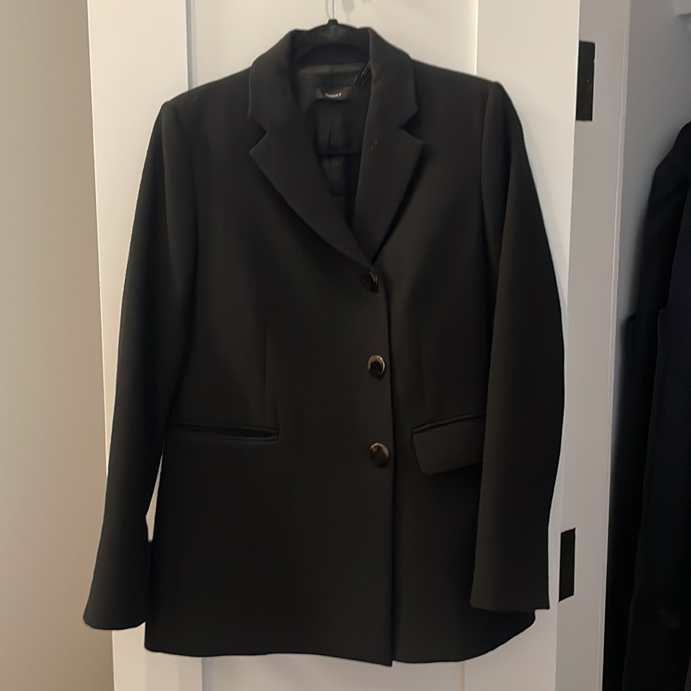 Theory Black Oversized Black Blazer with Gold/Black Buttons